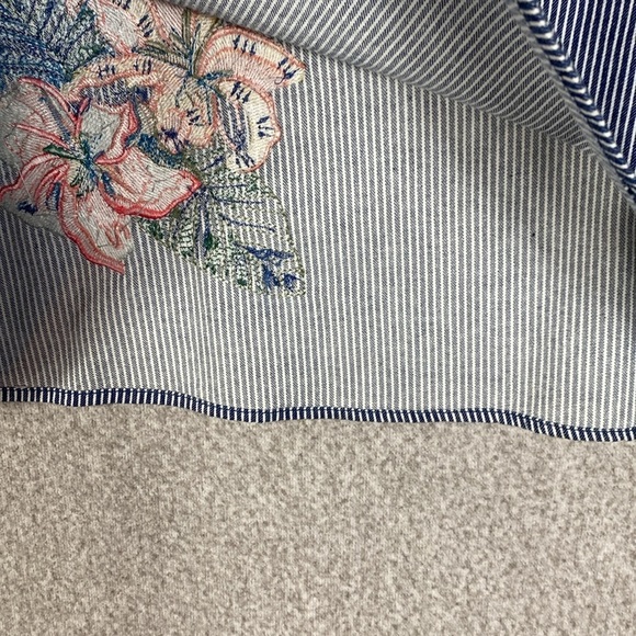Philosophy Floral Embroidered Striped Denim Shift Dress Midi boho cotton L - Picture 9 of 15